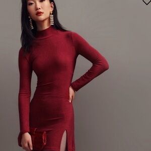 Reformation Hermia Split-Hem Mini Dress in Red Nylon medium